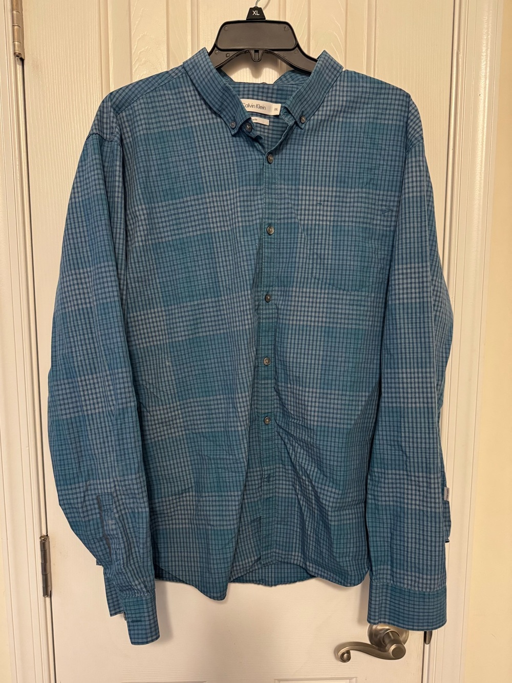 Calvin Klein Teal Blue Windowpane Button-Down Shirt